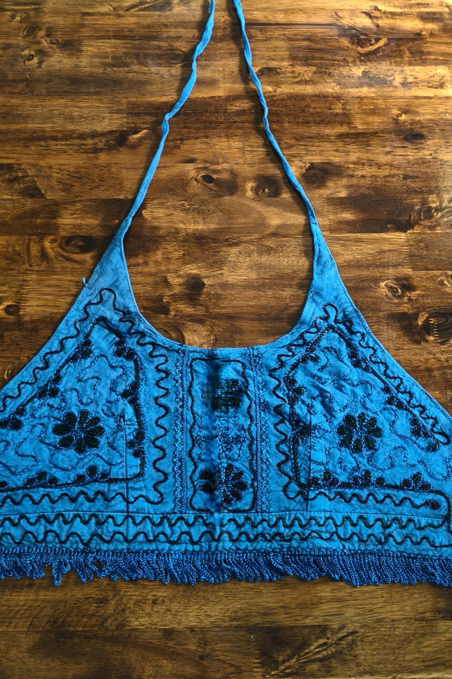 Embroidered Halter in Blue