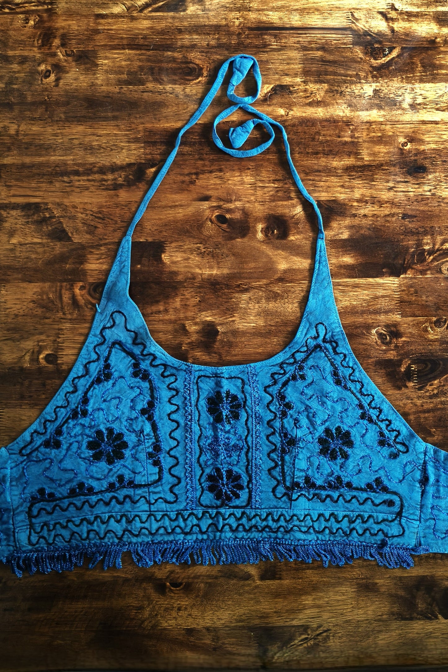 Embroidered Halter in Blue