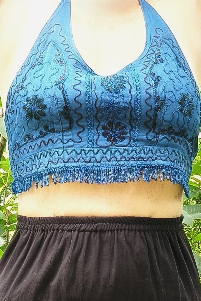 Embroidered Halter in Blue