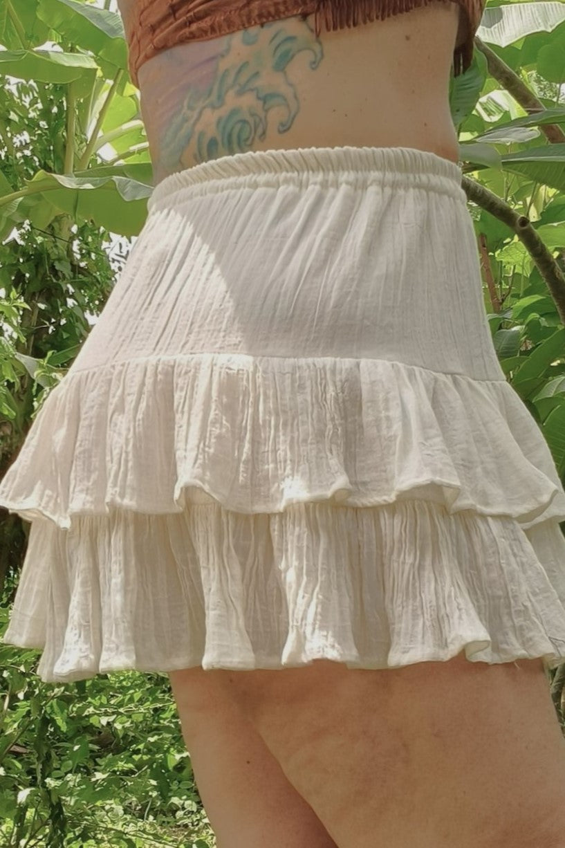 Tiered Mini Skirt in Cream