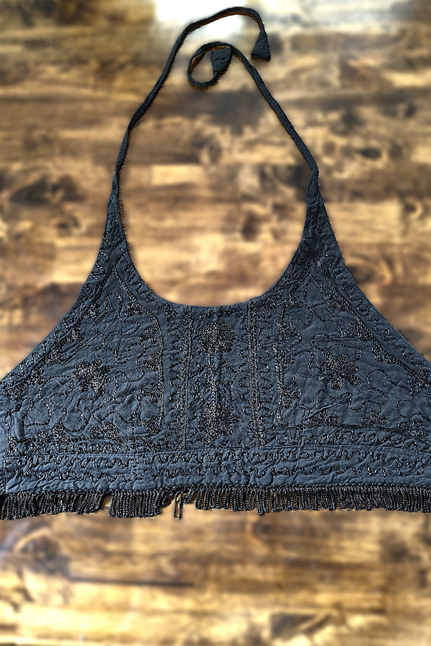 Embroidered Halter in Onyx