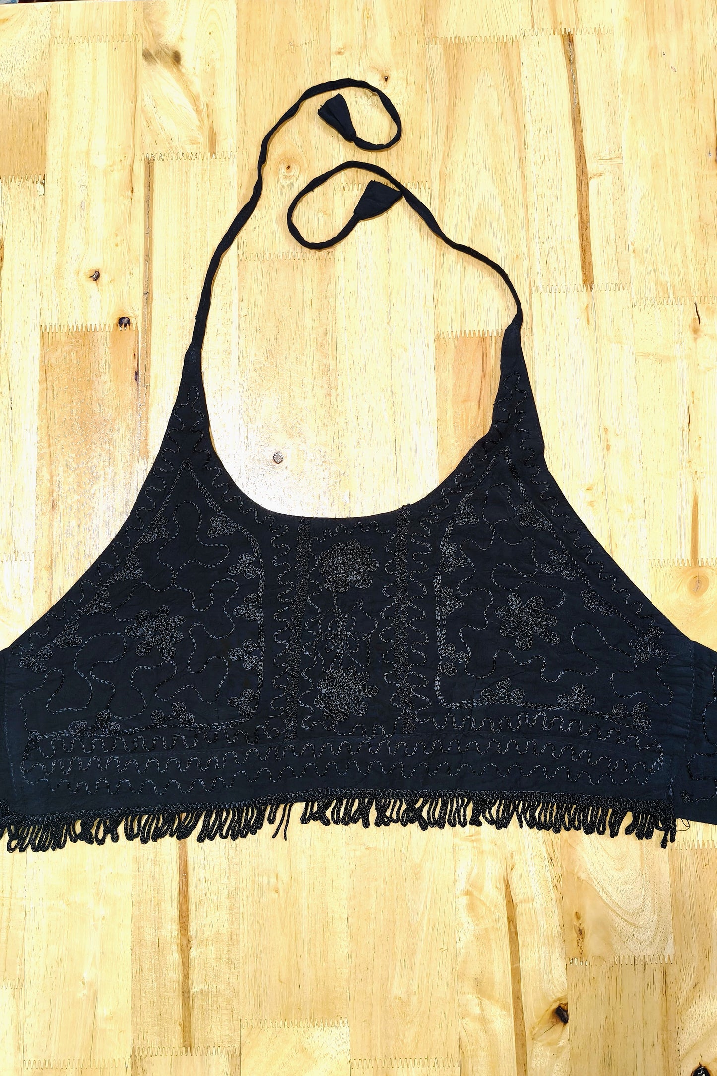 Embroidered Halter in Onyx