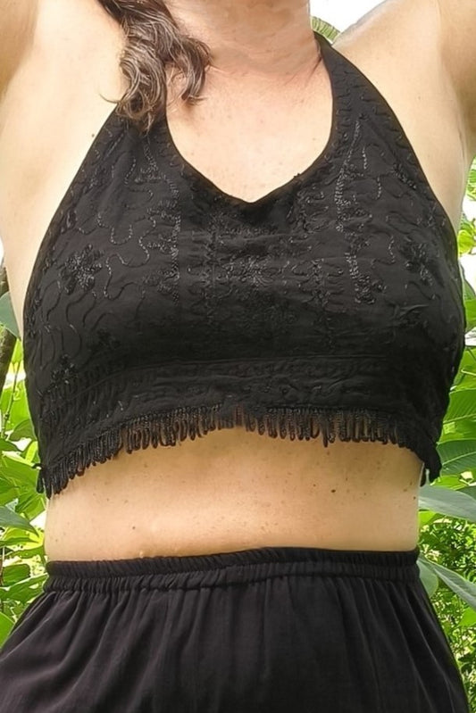 Embroidered Halter in Onyx