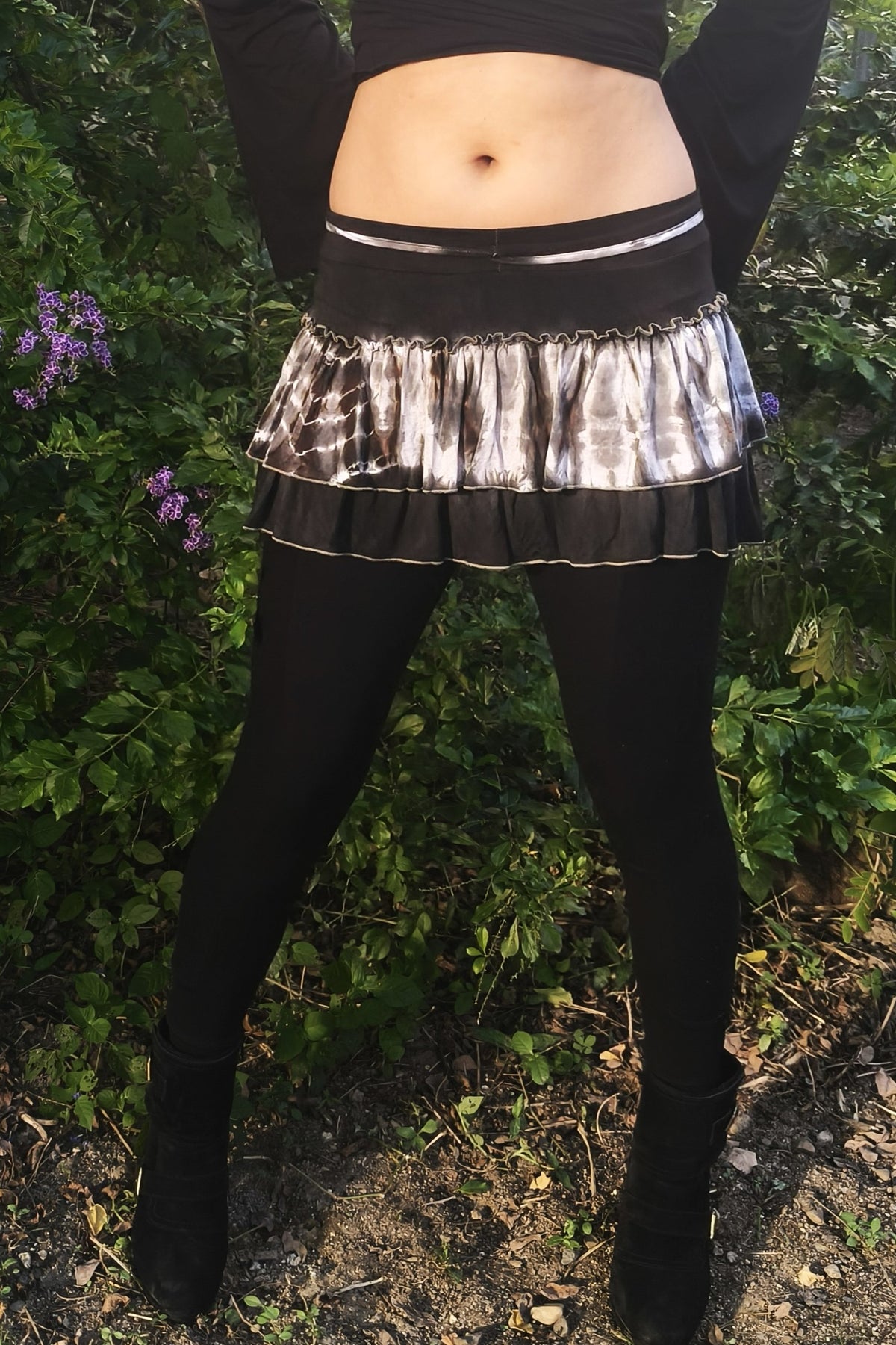 Black Tie Dye Ruffle Mini Skirt