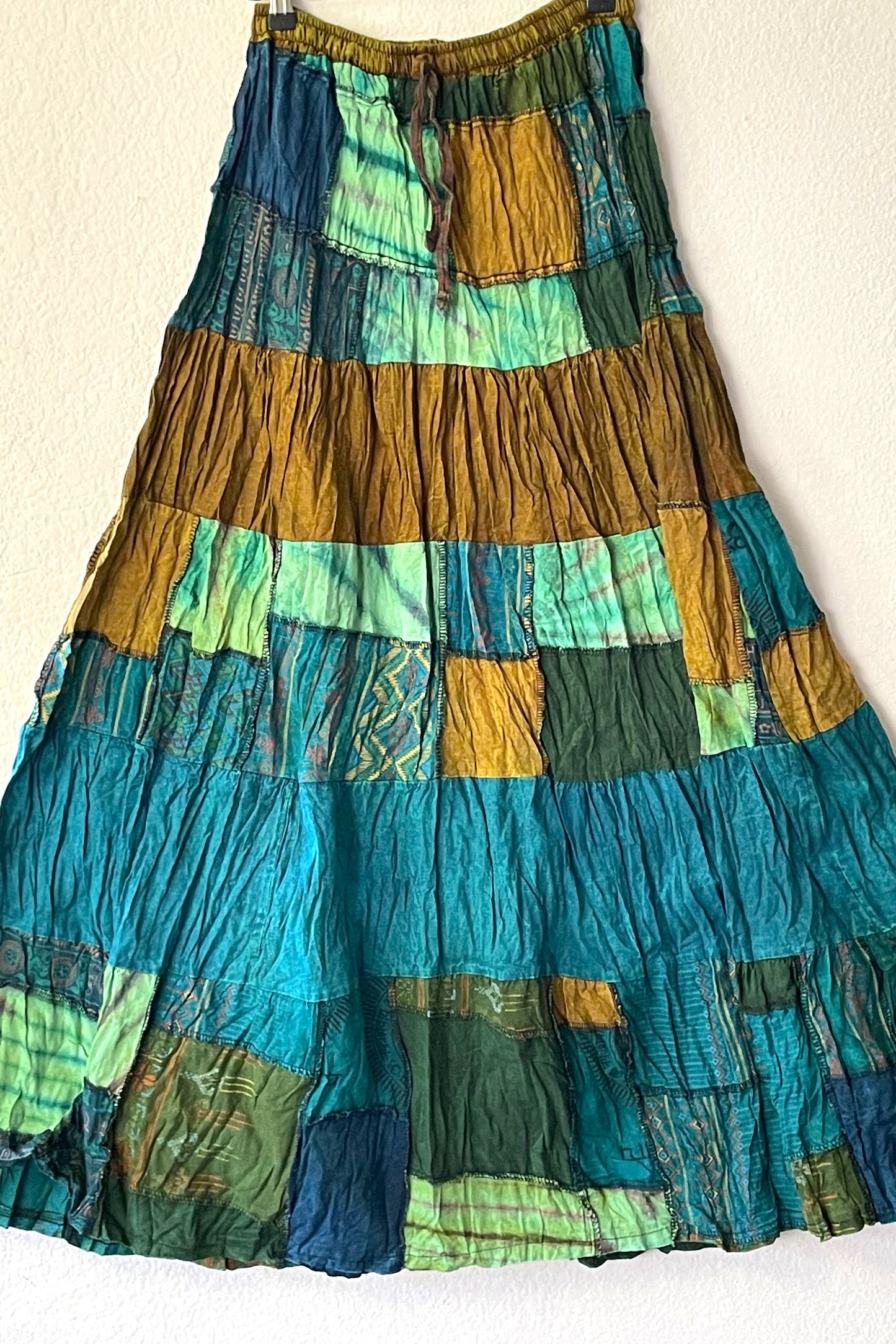 Green Patchwork Maxi Skirt