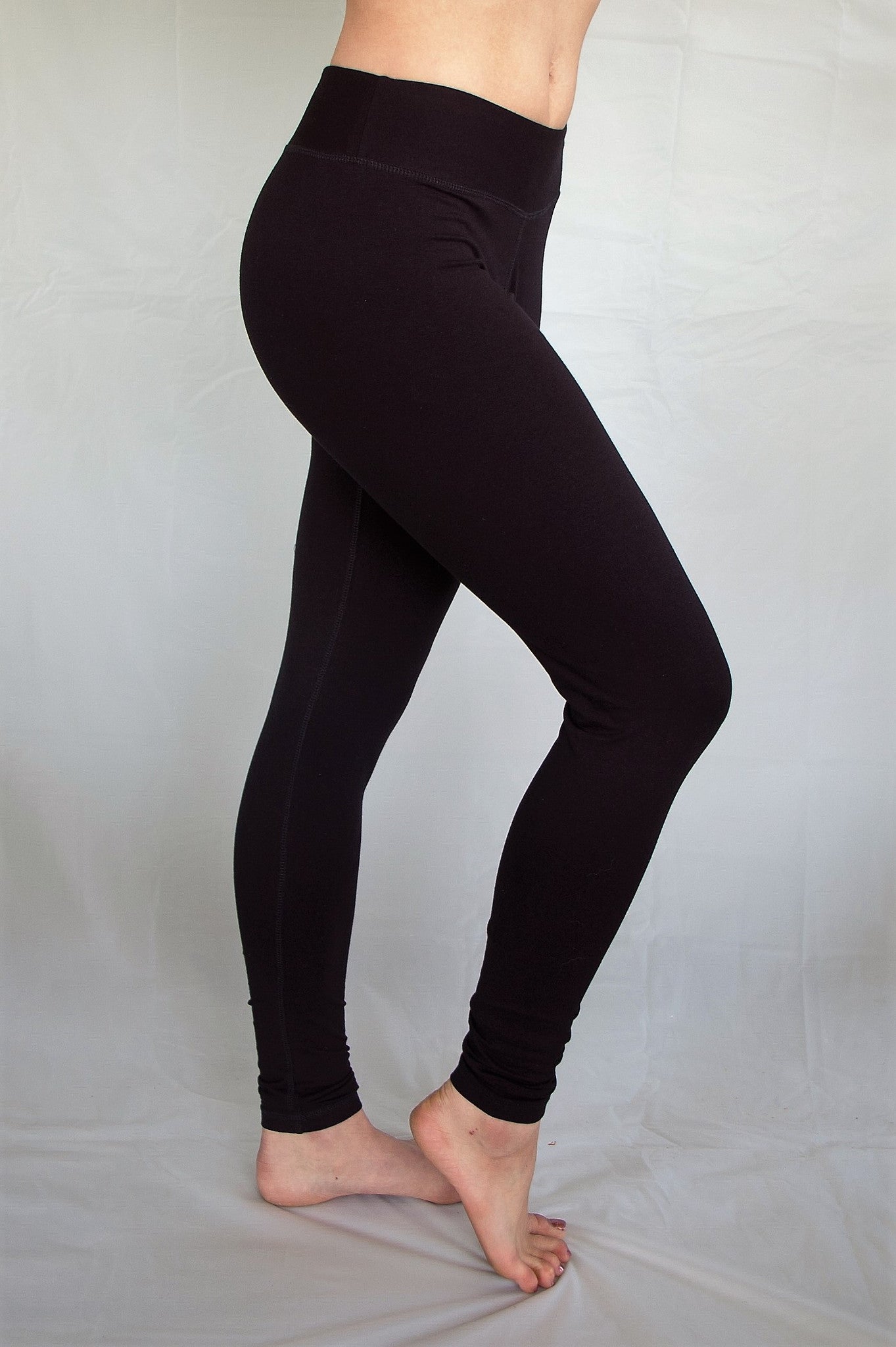 Extra long length black yoga pants perfect for your tall friends, with flat waist. Great for yoga or layering under skirts or other clothing. High quality 90% cotton 10% spandex