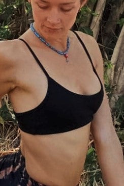 Minimalist design Zen Sports Bra with adjustable spaghetti straps.