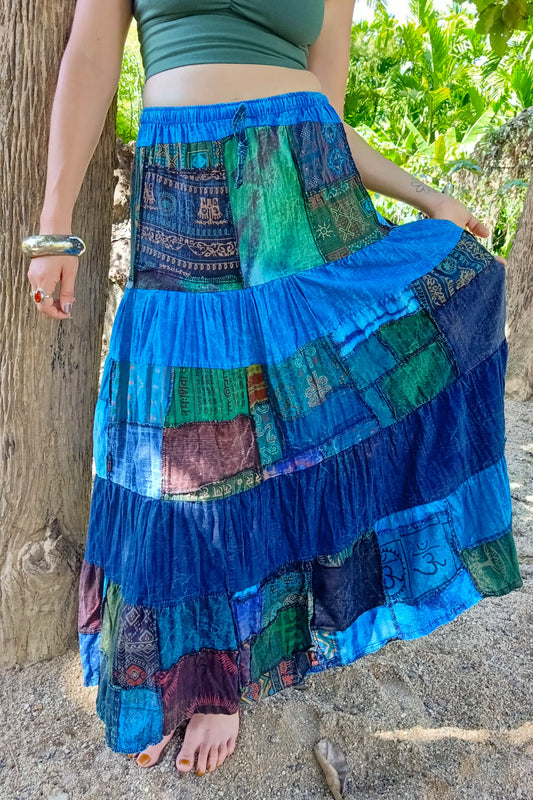 Blue Patchwork Maxi Skirt