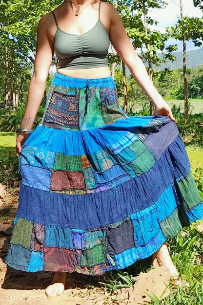 Blue Patchwork Maxi Skirt