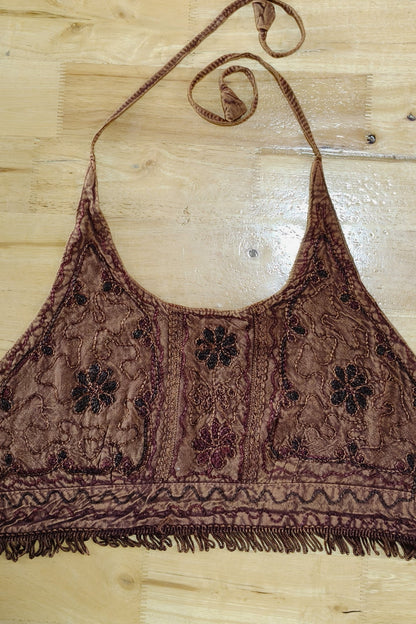 Embroidered Halter in Brown