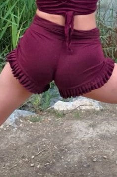 Burgundy Ruffle Shorts