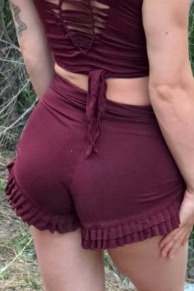Burgundy Ruffle Shorts