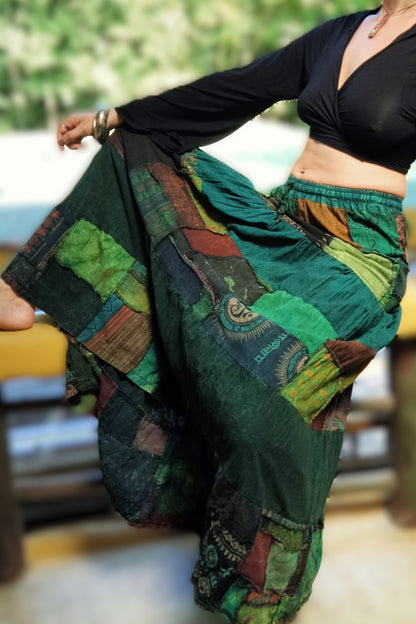 Green Patchwork Maxi Skirt