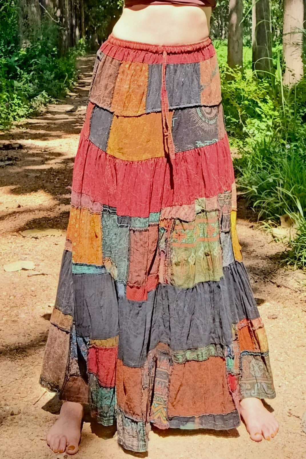 Rust Patchwork Maxi Skirt