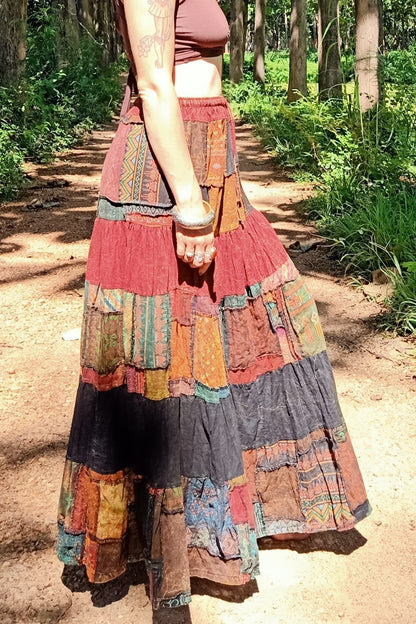 Rust Patchwork Maxi Skirt