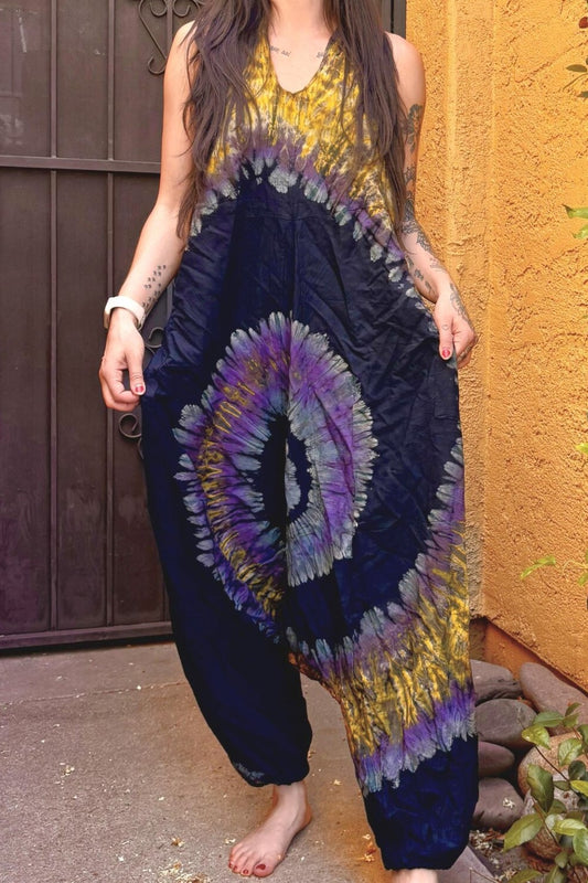 Blue Yellow Swirl Tie Dye Jumpsuit