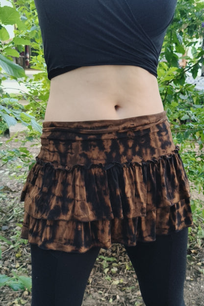 Brown/Black Ruffle Mini Skirt