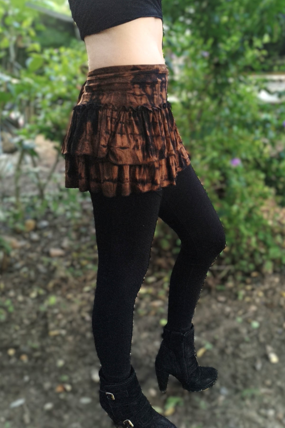 Brown/Black Ruffle Mini Skirt