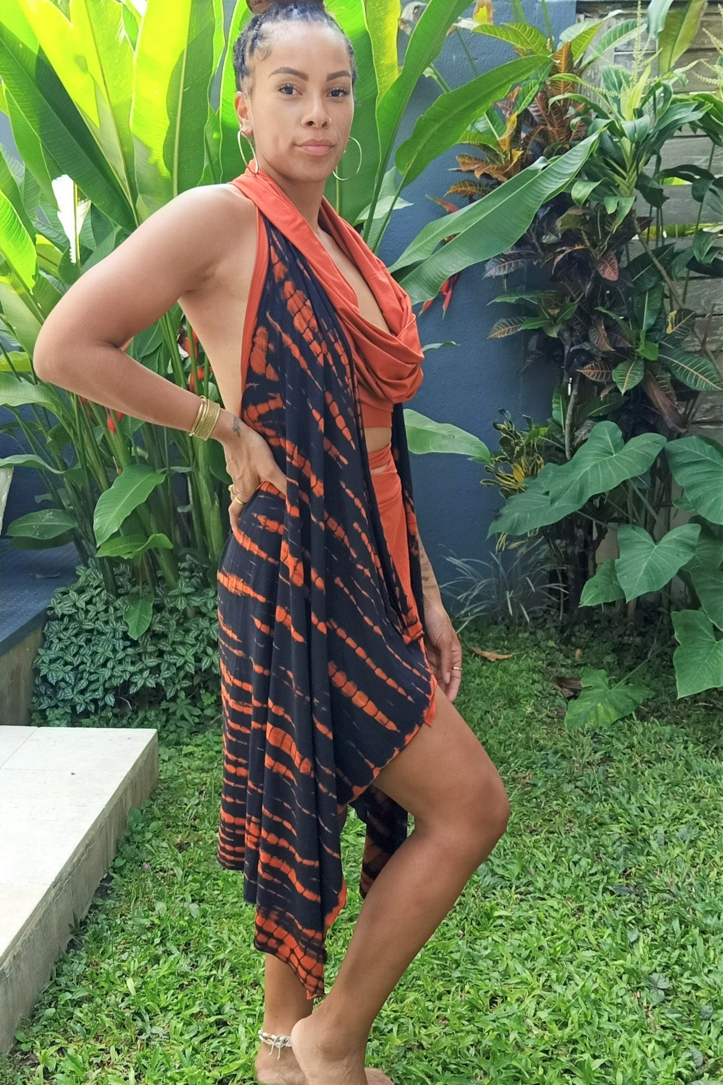 Wrap Dress/Backless Vest in Fire