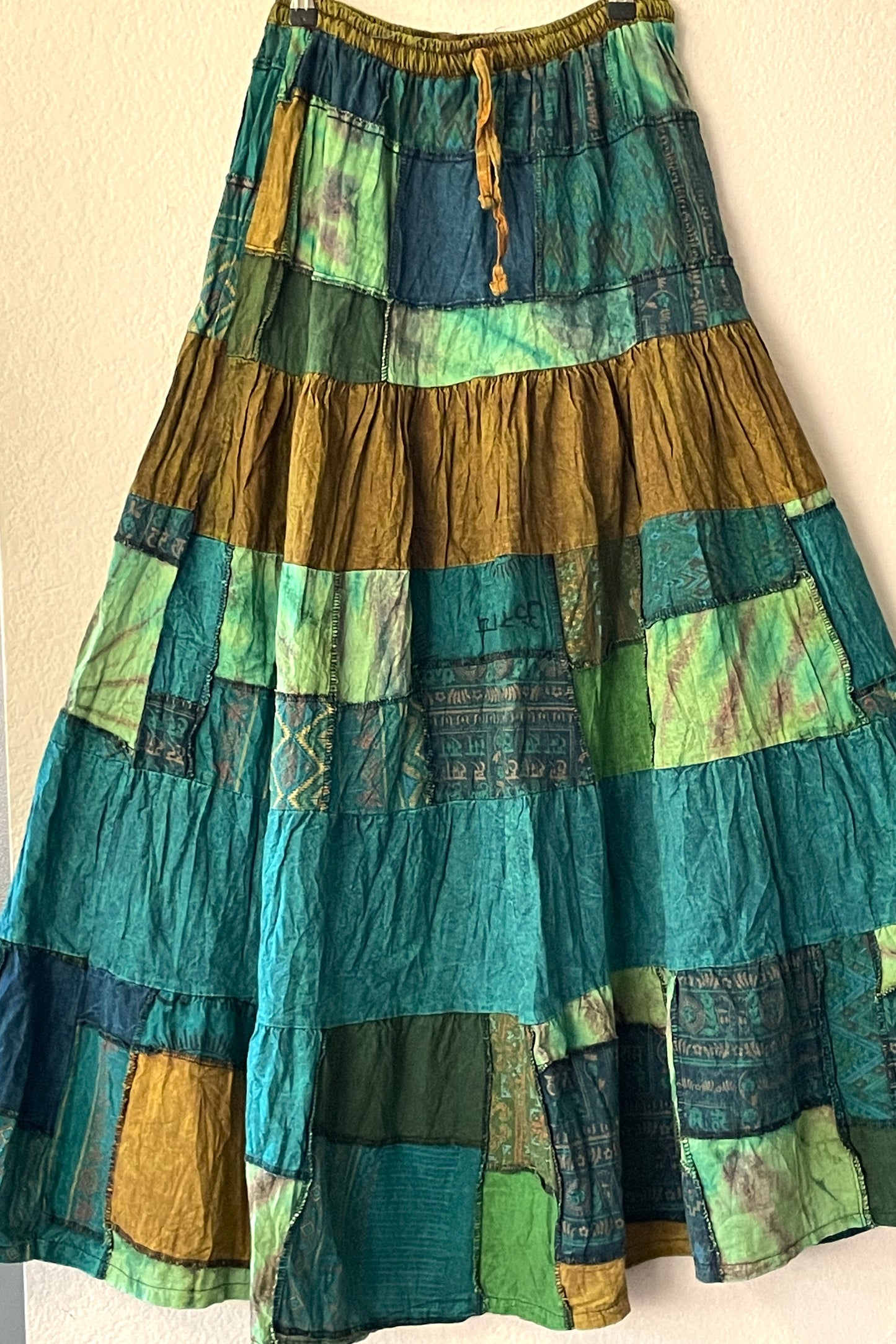 Green Patchwork Maxi Skirt