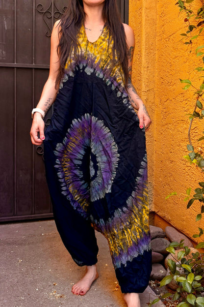Blue Yellow Swirl Tie Dye Jumpsuit