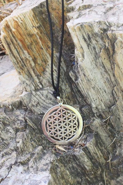 Silver Flower of Life Sacred Geometry pendent 3.5 cm (almost 1.5") in diameter, comes on black waxed cotton cord (vegan friendly).