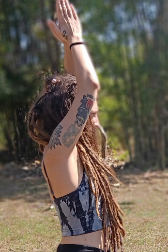 Side view of Sodalite tie dye Blissed Out Crop. 